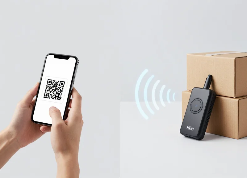 Comparison between QR code scanning and RFID radio frequency identification.