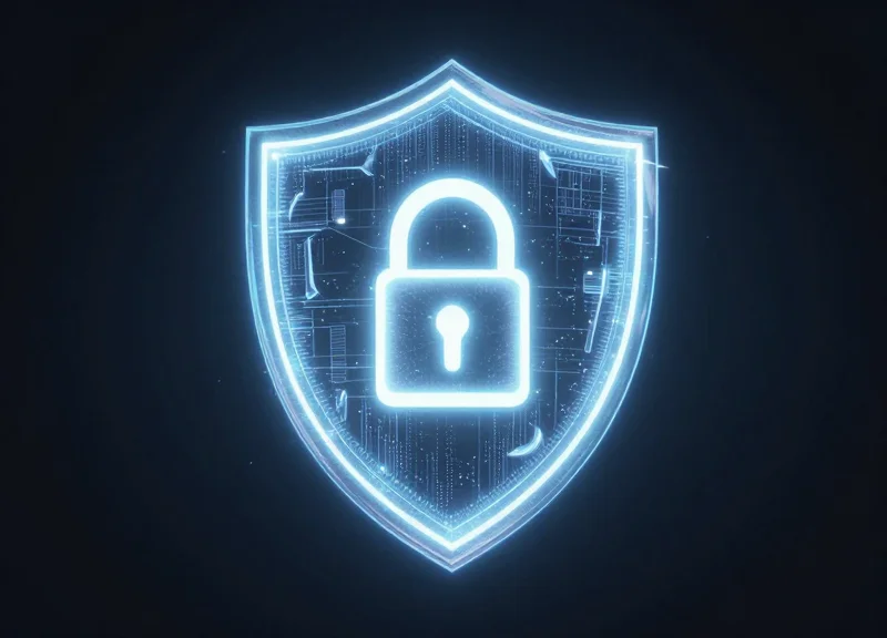 Conceptual illustration of a digital shield protecting a product from counterfeiting.