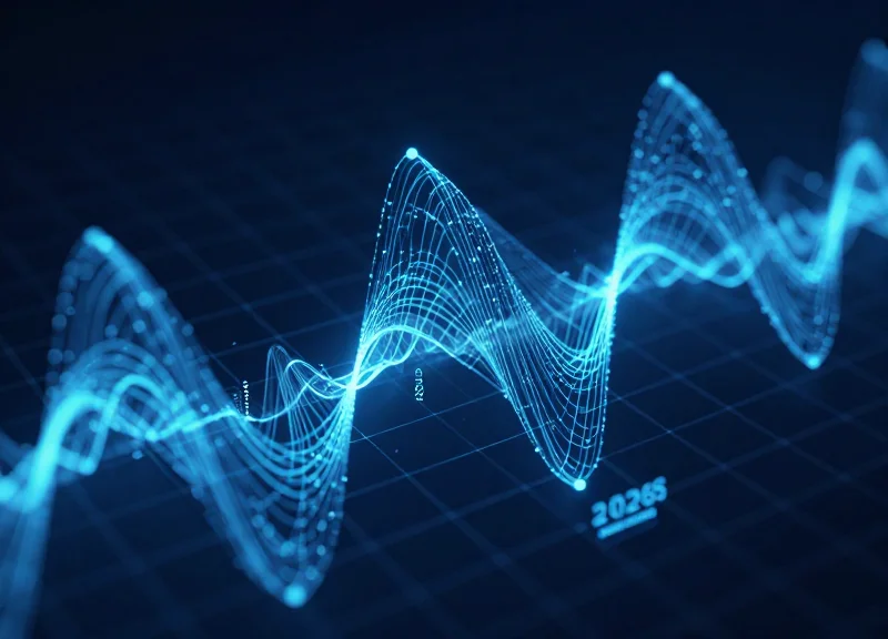 Futuristic abstract RFID signal waves and data nodes representing the evolution of asset management technology in 2026.