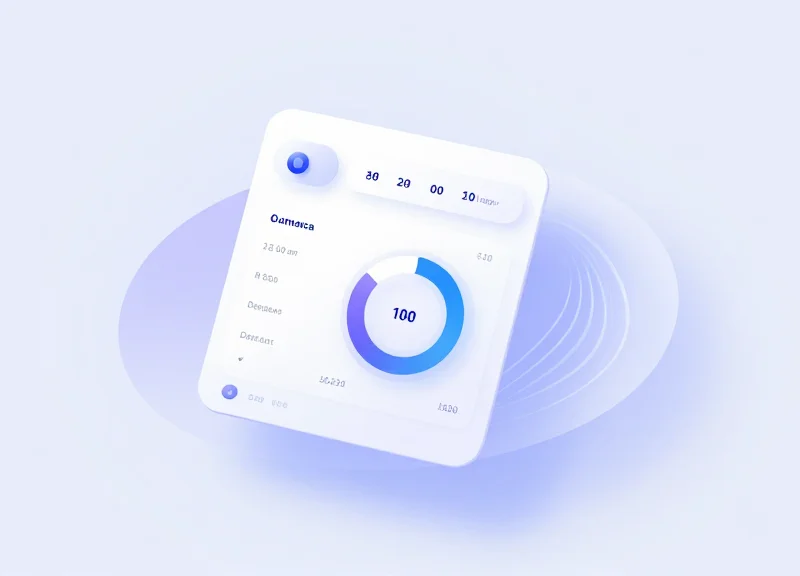 A modern abstract interface showing performance metrics such as accuracy and read rates with a glassmorphism effect.