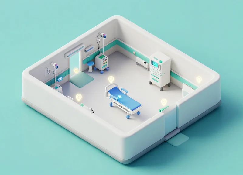 3D model of a hospital floor tracking medical equipment