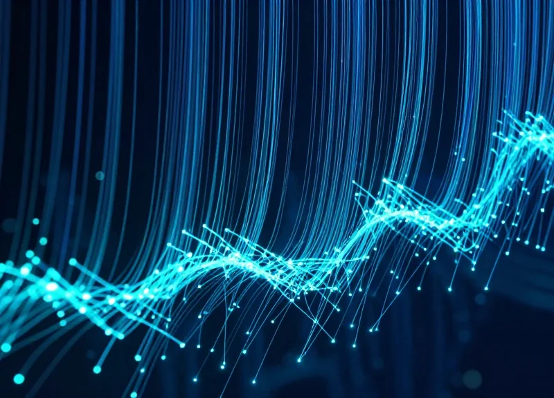 Abstract digital stream of light nodes representing continuous data compliance in 2026
