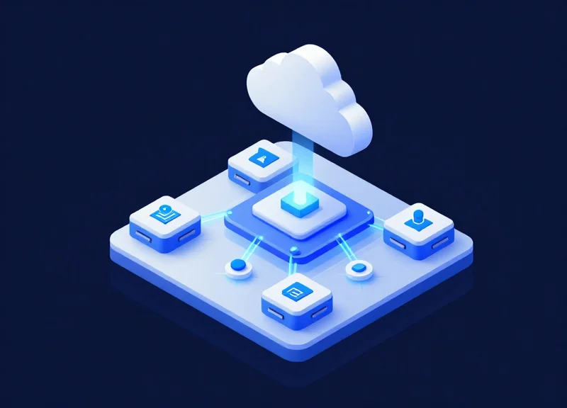 Isometric 3D diagram showing edge devices communicating with a central cloud system.