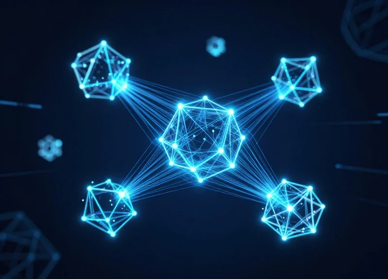 Abstract visualization of cryptographic nodes and data flow representing AES-256 mechanics.