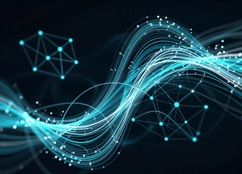 Abstract visualization of digital communication protocols through flowing light streams.