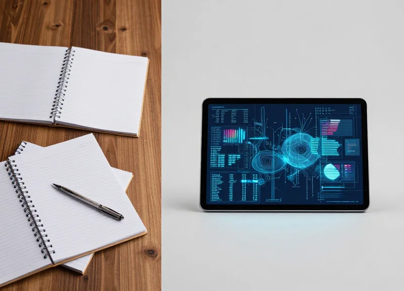 Comparison between old manual paper audit methods and modern digital monitoring tools