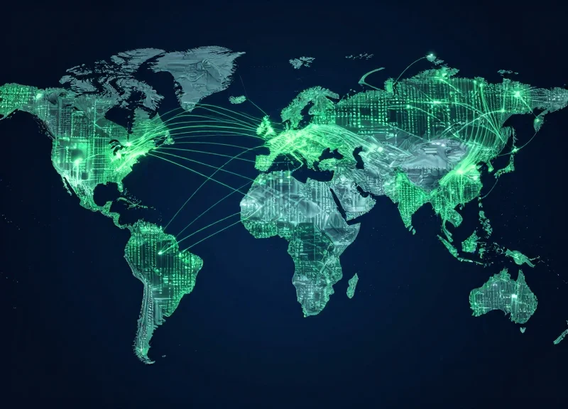 Abstract data visualization of real-time supply chain tracking nodes