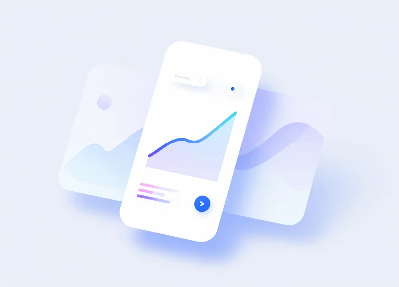 Minimalist digital dashboard with abstract graphs and glassmorphism cards