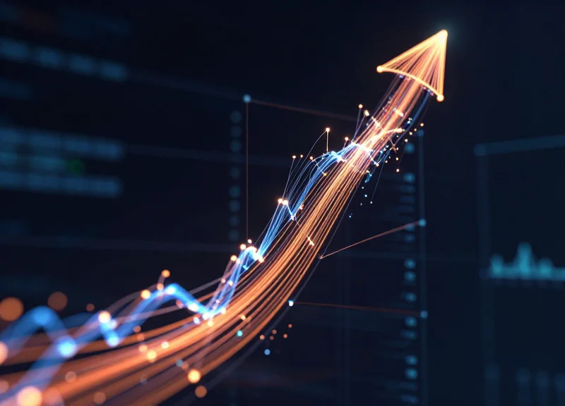Abstract visualization of glowing data streams representing financial growth and operational efficiency in retail.