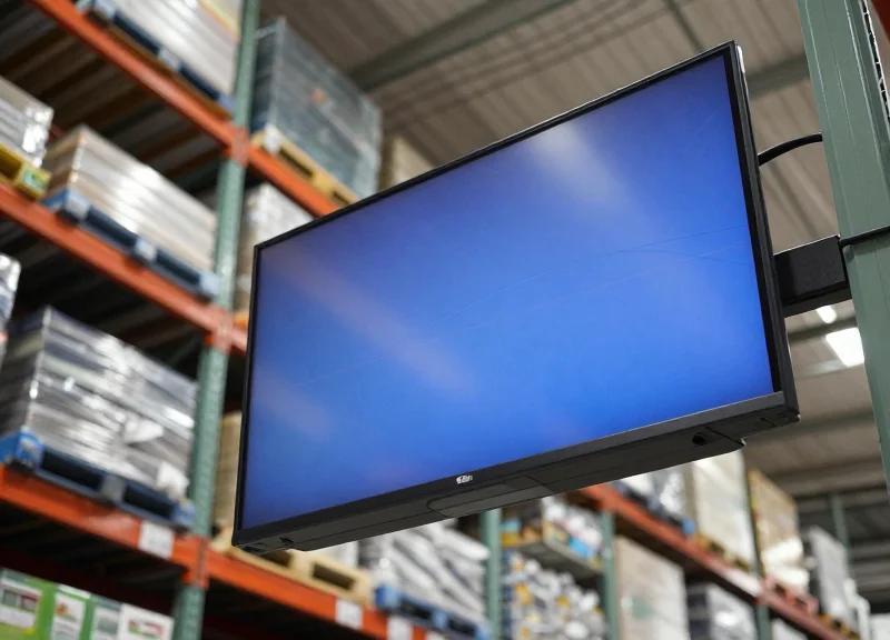 Perspective view of large digital labels on high shelves in a retail store