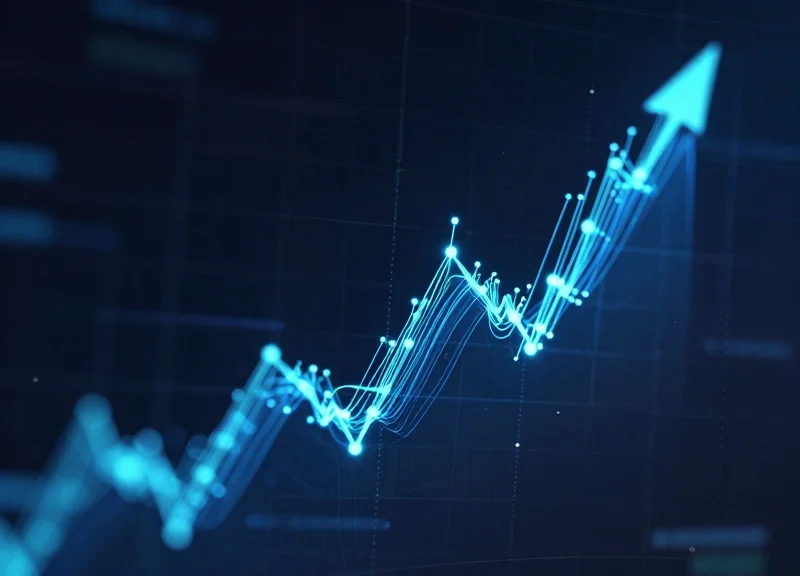 Abstract data visualization showing a network of price nodes fluctuating with glowing light trails representing dynamic pricing.