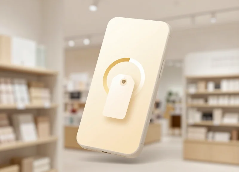 Abstract smartphone interface showing a contactless interaction with a luxury product display.