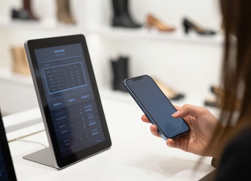 Customer interacting with an electronic shelf label using a smartphone in a boutique
