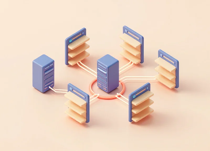 Isometric 3D model of a retail inventory management system connecting ESLs.