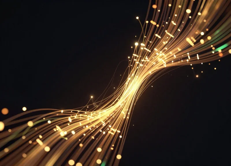 Abstract digital data visualization showing upward growth in gold and blue tones.