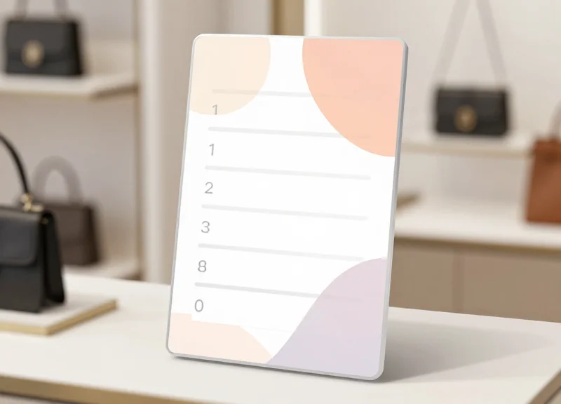 Abstract digital shelf tag with glassmorphism effect for luxury product storytelling
