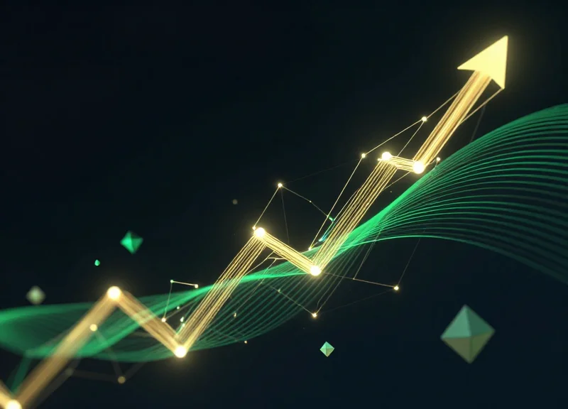 Abstract upward trending light trails representing margin growth