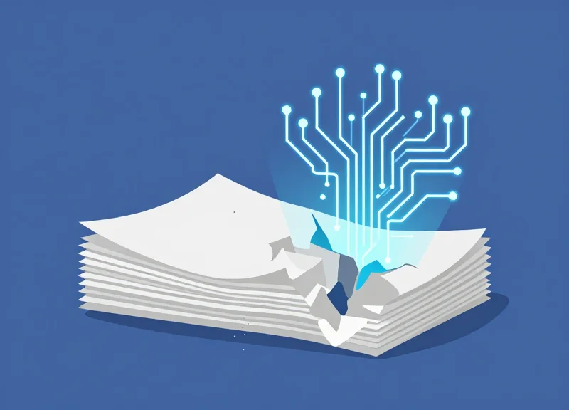 A conceptual illustration of a stack of old paper labels being replaced by a digital pulse of light.