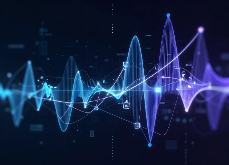 Abstract visualization of RFID tracking data flowing through a hospital pharmacy system.