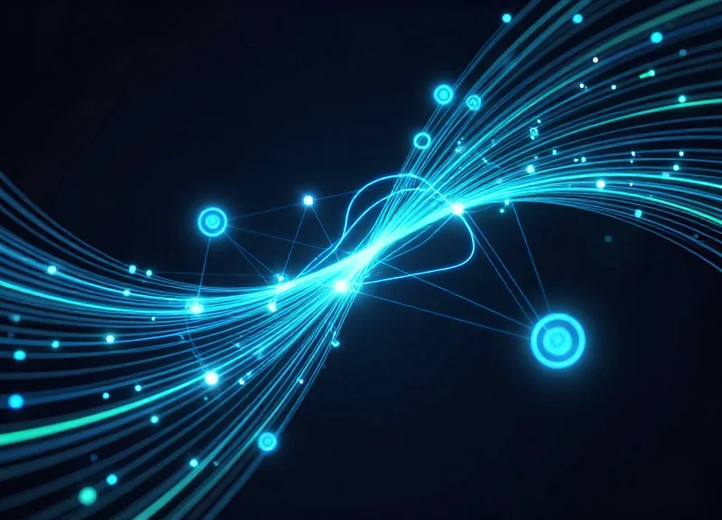 Abstract visualization of RESTful API data flows in a medical context.