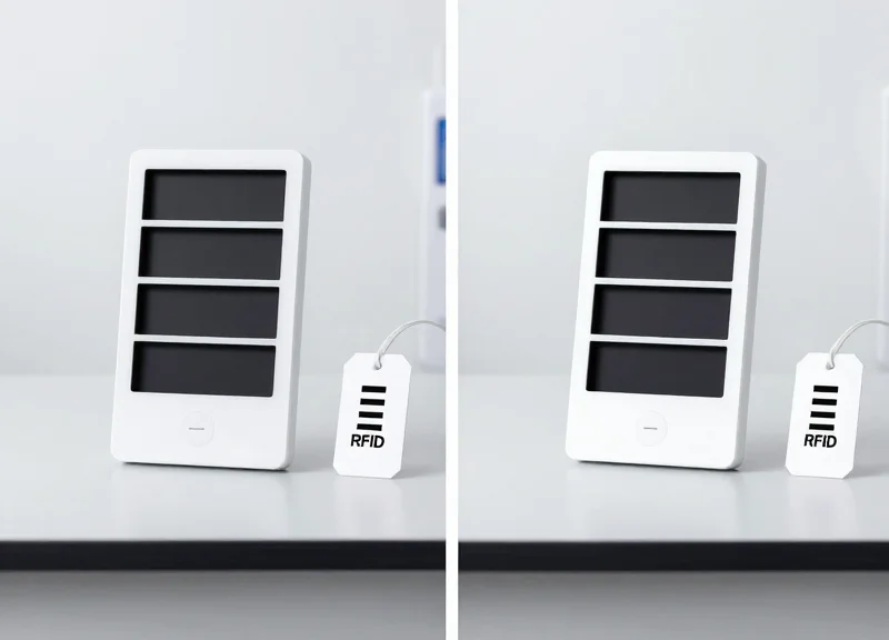 Comparison between an electronic shelf label and a traditional RFID tag