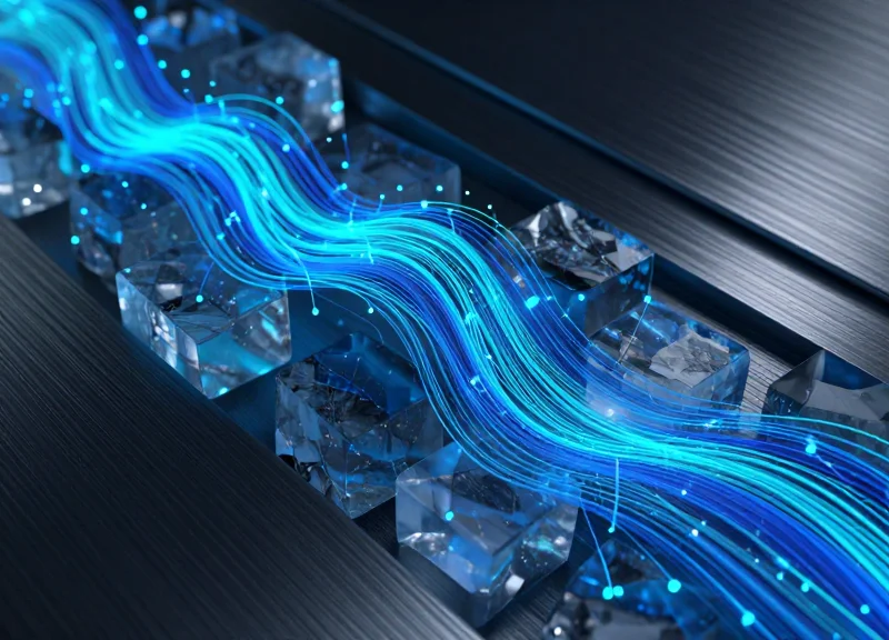 Abstract visualization of RFID signals moving through ice and steel.