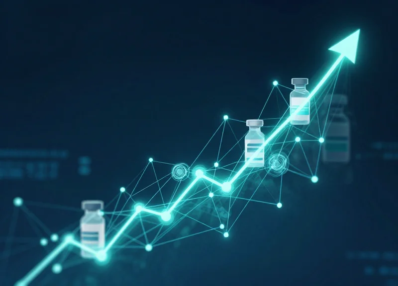 Abstract data visualization representing veterinary clinic ROI and inventory efficiency.