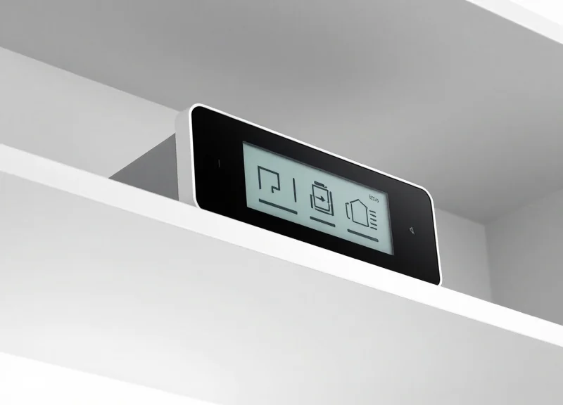 Close-up of a modern electronic shelf label with e-paper display