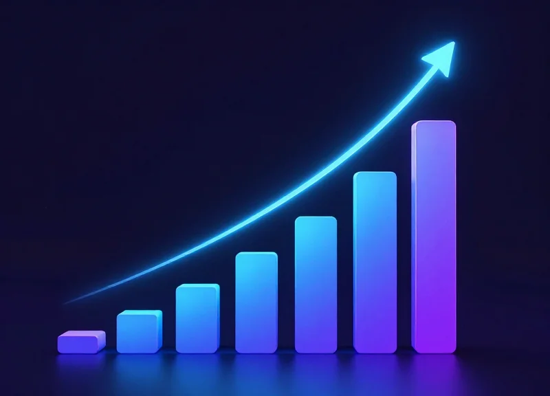Abstract data visualization of success metrics and upward growth trends.