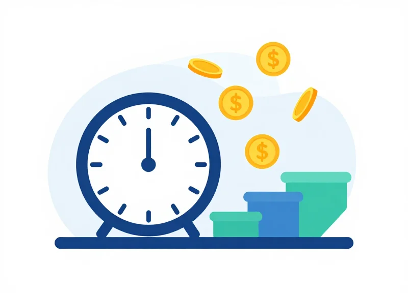 Flat vector illustration representing retail efficiency and time management with abstract clocks and growth icons.