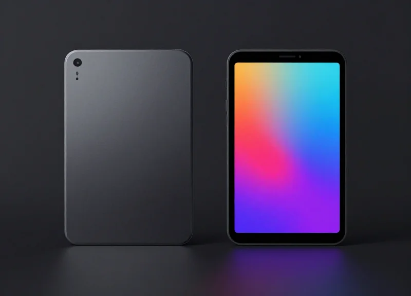 Two digital labels side-by-side: one showing a sharp black-and-white display and one showing a vibrant full-color display.