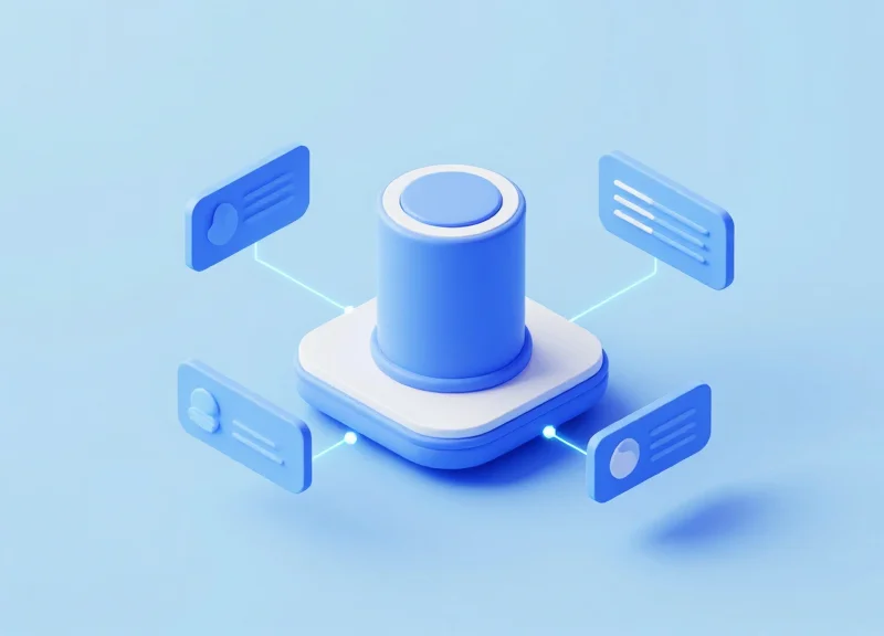 An isometric view of a smart home hub connecting to multiple small digital price tags via glowing wireless signals.