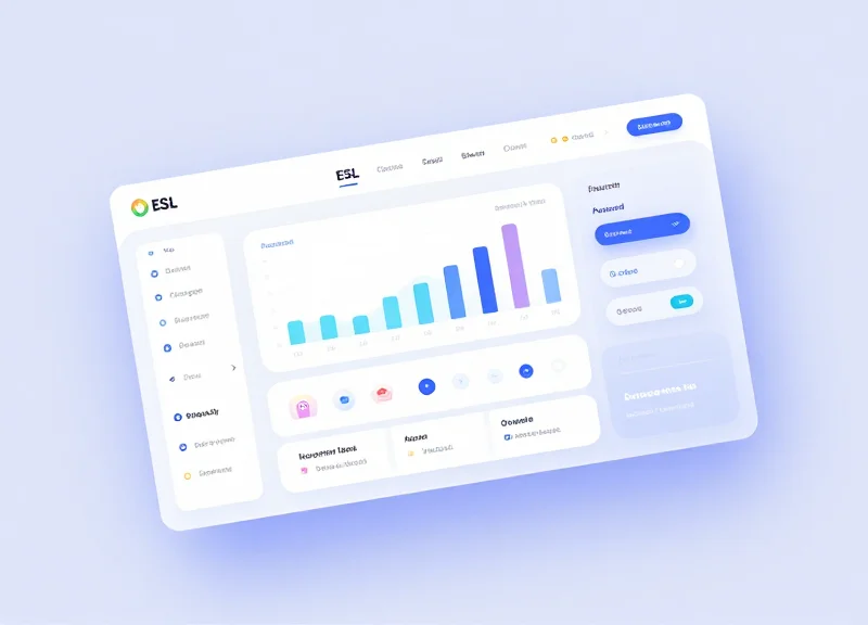 Abstract software dashboard interface with glassmorphism panels and colorful data charts.