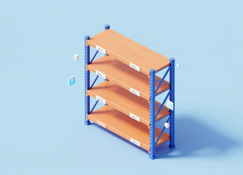 A 2.5D isometric view of a warehouse section showing the systematic implementation of ESL units.
