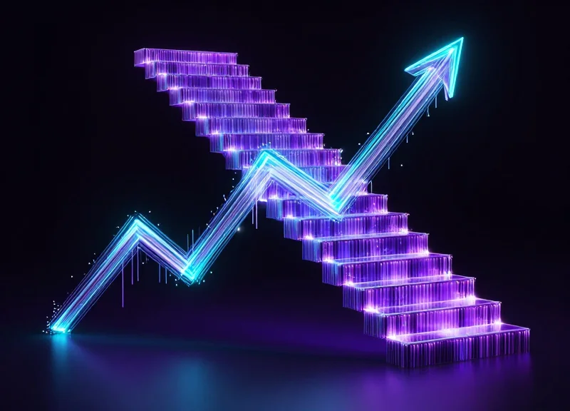 Abstract upward-trending light paths symbolizing future logistics growth.
