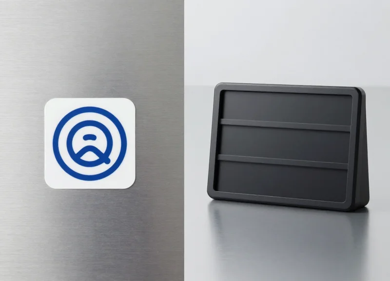 Comparison between an RFID tag and an electronic shelf label for automotive inventory.