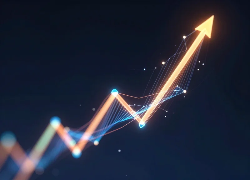 Futuristic abstract data graph showing an upward trend in efficiency and profit.