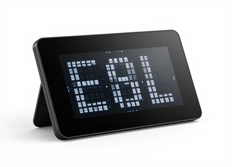 A modern Electronic Shelf Label (ESL) device for warehouse inventory display.