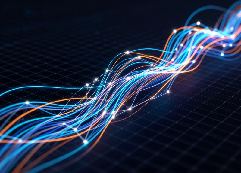 Conceptual data visualization of warehouse efficiency and small-component tracking nodes.