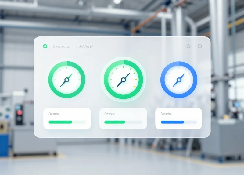 Modern industrial user interface mockup with glassmorphism and data visualization elements