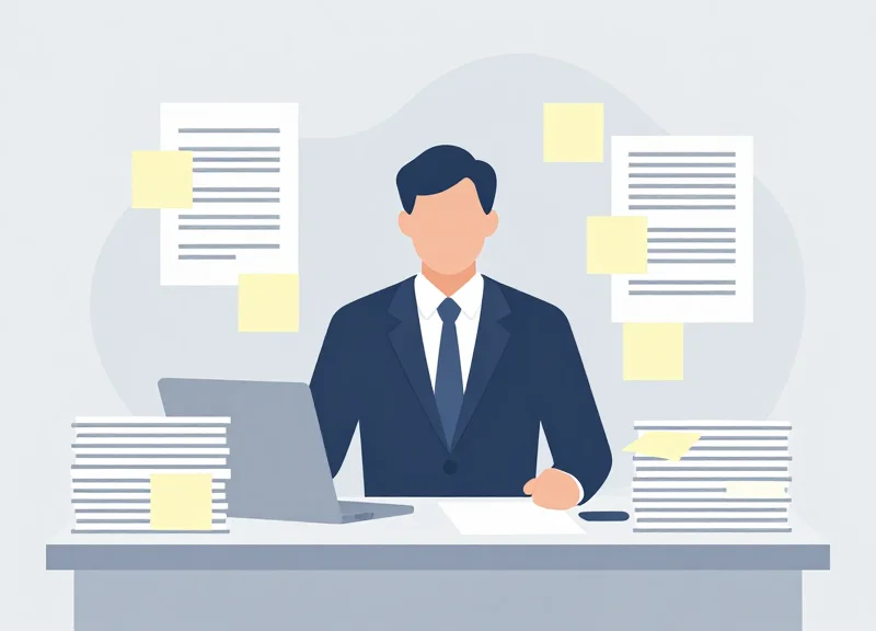 A flat vector illustration representing the chaos of manual office management with messy paperwork.