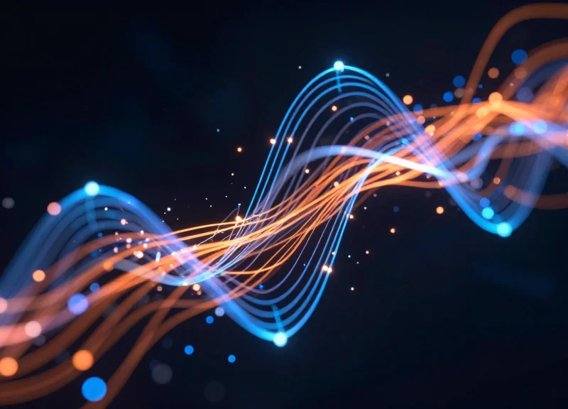 Glowing data streams representing real-time status updates in a digital environment