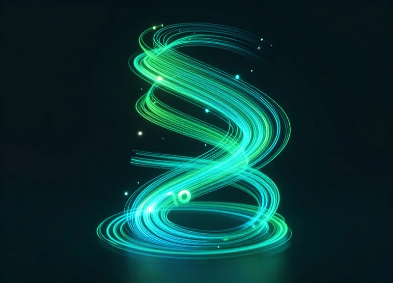 An abstract representation of financial return on investment with glowing light trails and data nodes.