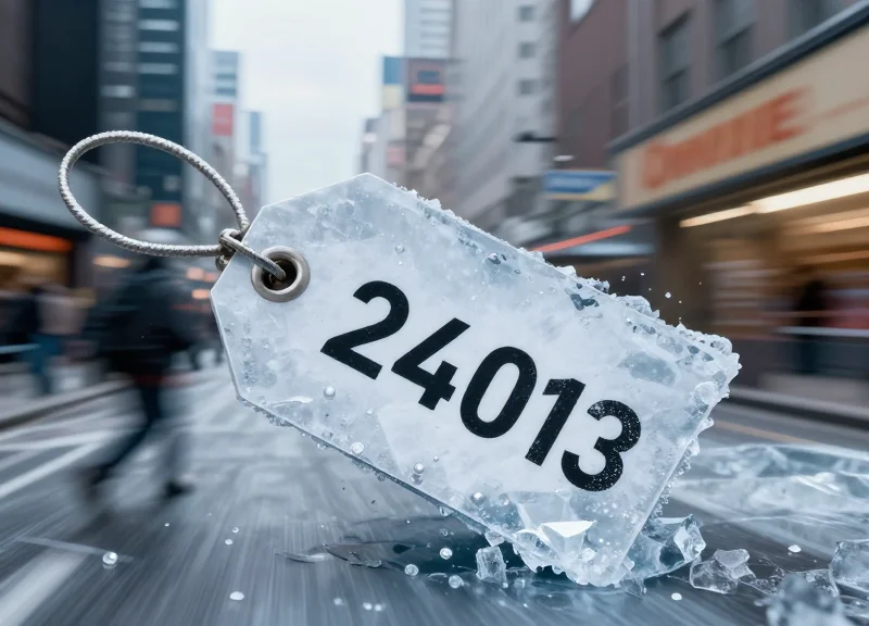 A metaphorical representation of market velocity contrasting with a frozen, static price tag in a blurred high-speed environment.