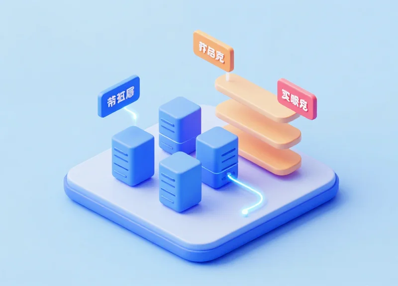Isometric 3D model of a retail management system connecting tablets and shelf labels.