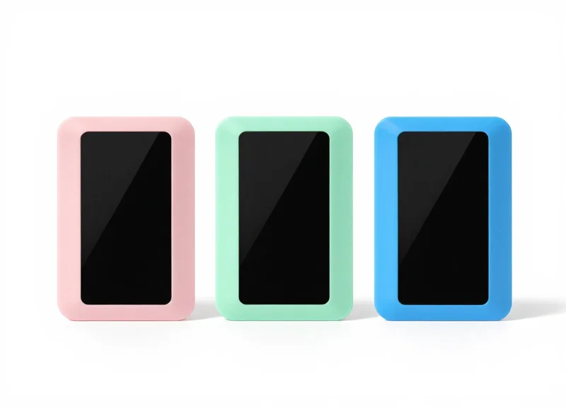 Various colorful custom-designed electronic shelf labels for toy stores on a white background.