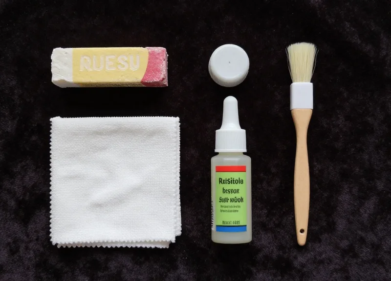 Neatly arranged instrument care tools on a dark surface.