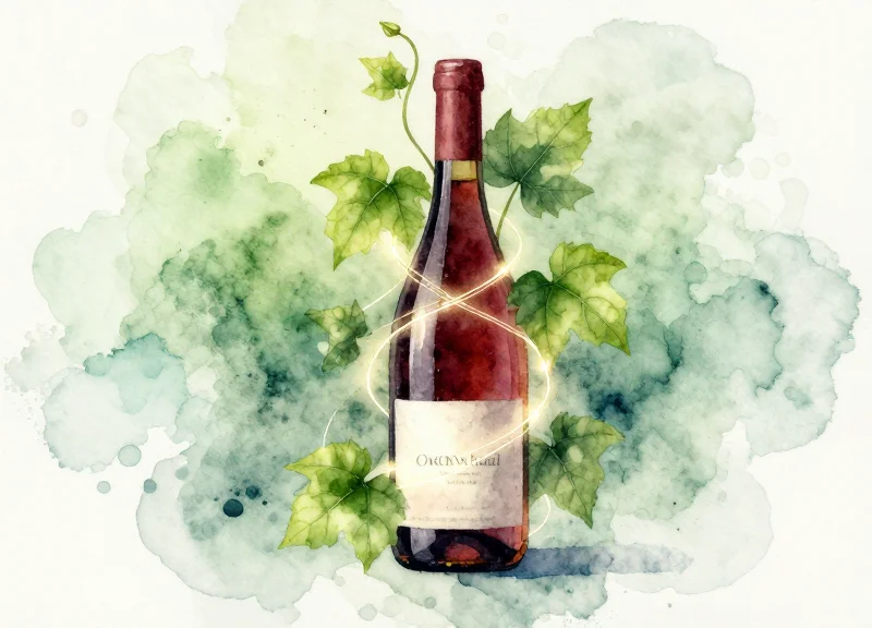 Artistic watercolor illustration of sustainable luxury wine branding