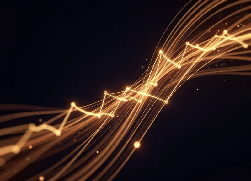 Abstract visualization of market price fluctuations and digital data streams.