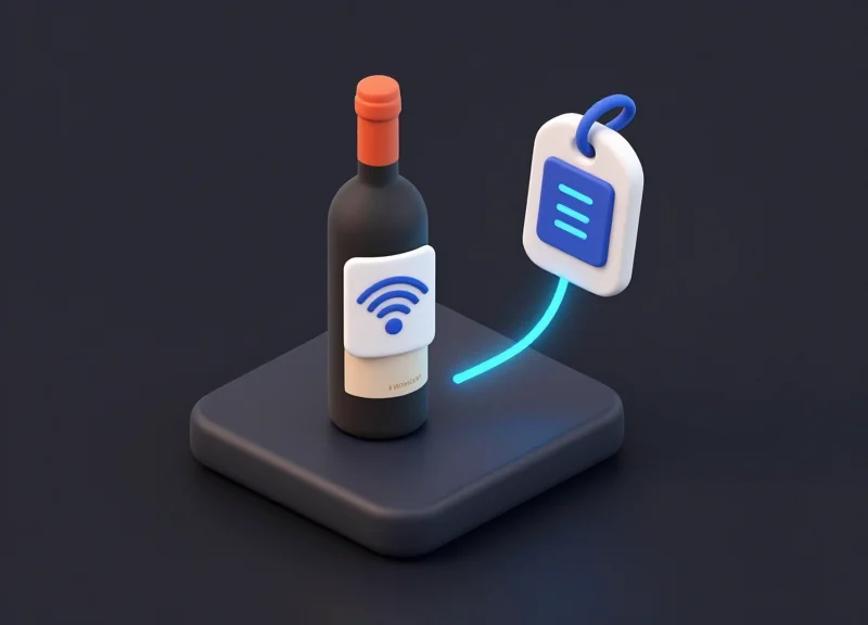 Isometric view of a connected security system for spirits with RFID and ESL components.